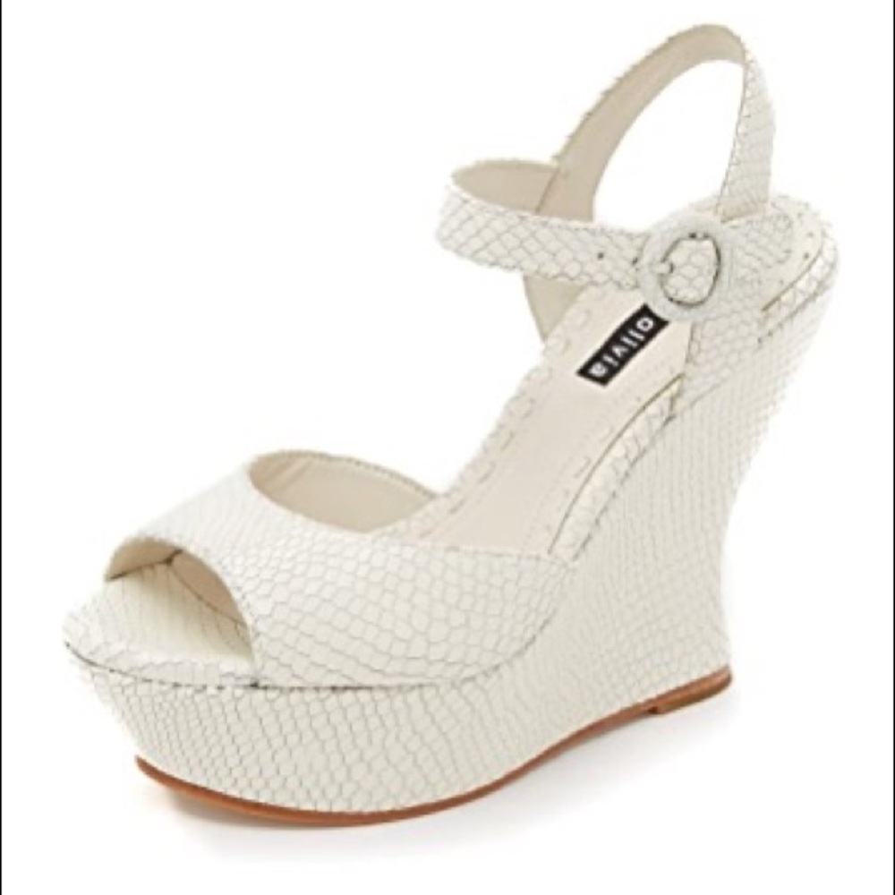 alice + olivia Jana wedges white snake leather